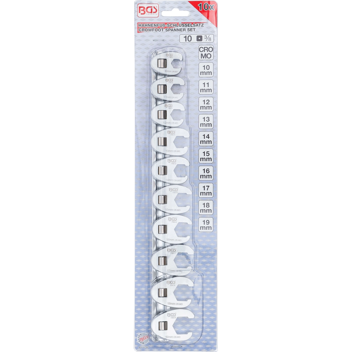JUEGO 10 PIEZAS LLAVES BOCA HEXAGONAL ABIERTA (MEDIA LUNA) 3/8" , 10-19 MM - Imagen 3