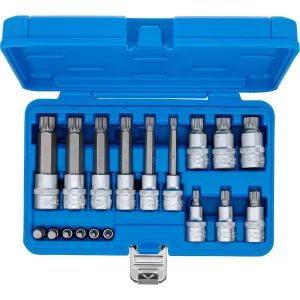 JUEGO DE DADOS CON PUNTA | ENTRADA 6,3 MM (1/4") / 12,5 MM (1/2") | DENTADO MÚLTIPLE INTERIOR (PARA XZN) | 18 PIEZAS
