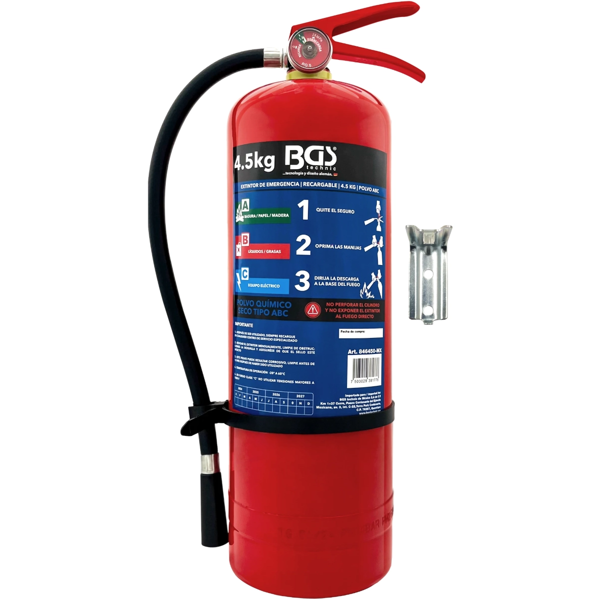 EXTINTOR DE EMERGENCIA RECARGABLE | 4.5 KG / 10 LB | POLVO QUIMICO ABC