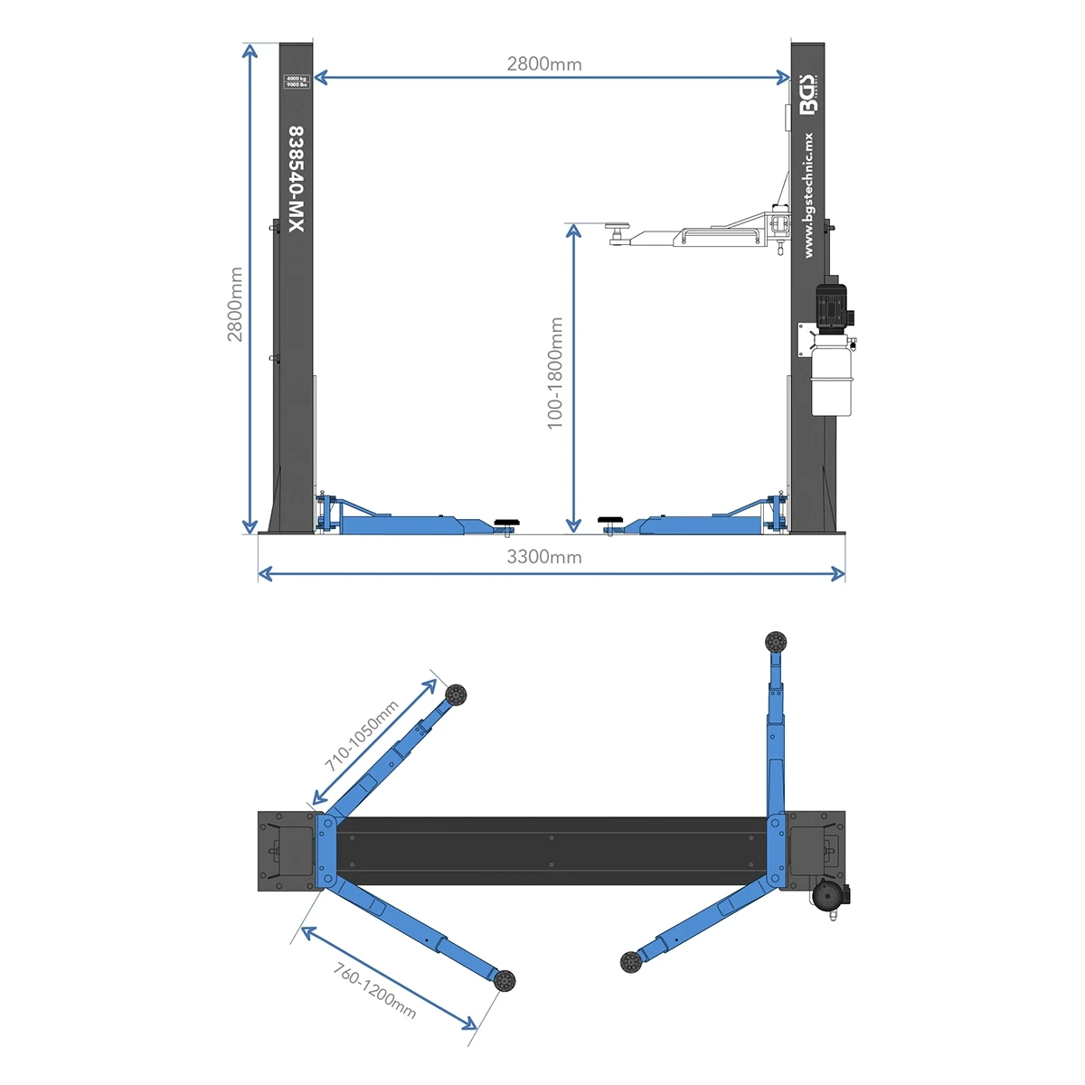 ELEVADOR DE 2 POSTES ALTURA LIBRE | CAPACIDAD / 9000 LB / 4082 KG - Imagen 3